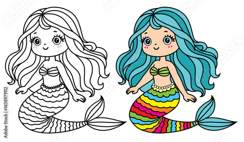 Cute Mermaid cartoon Coloring Page For Kids