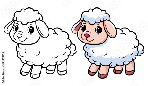 Cute sheep cartoon coloring