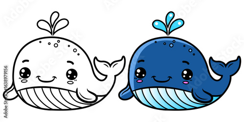Cute whale cartoon coloring