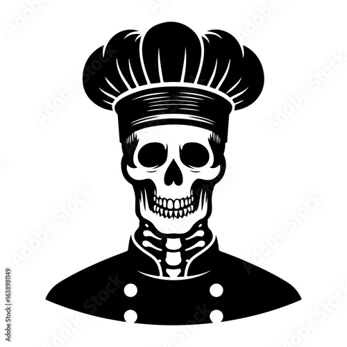 skull chef line art. Death kitchener symbol
