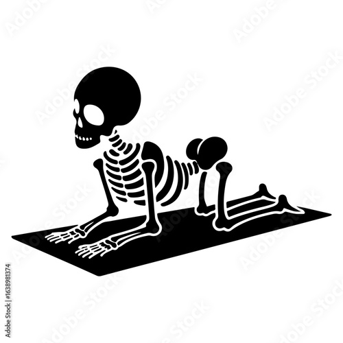 simpil Halloween Skeleton on yoga mat  silhouette with  white background