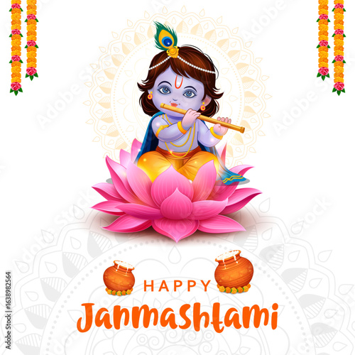 illustration of Lord Bal Krishna in the religious festival background of India for Shri Krishna Janmashtami celebration