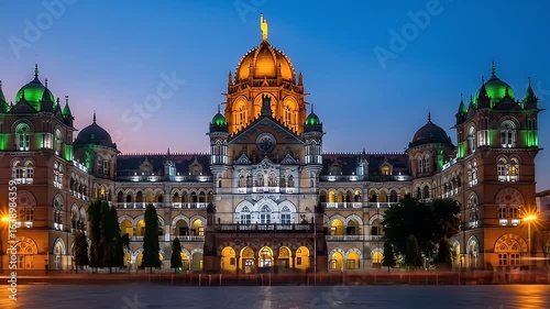 Majestic Chhatrapati Shivaji Maharaj Terminus Illuminated at Dusk