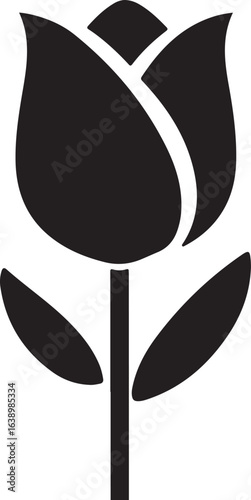 Silhouette Style Vector Common Tulip Flower Logo Design Icon – Minimal Floral Symbol for Garden, Nature, Wedding, or Beauty Branding, Elegant Monochrome Blossom Graphic for Print, Web, and Merchandise
