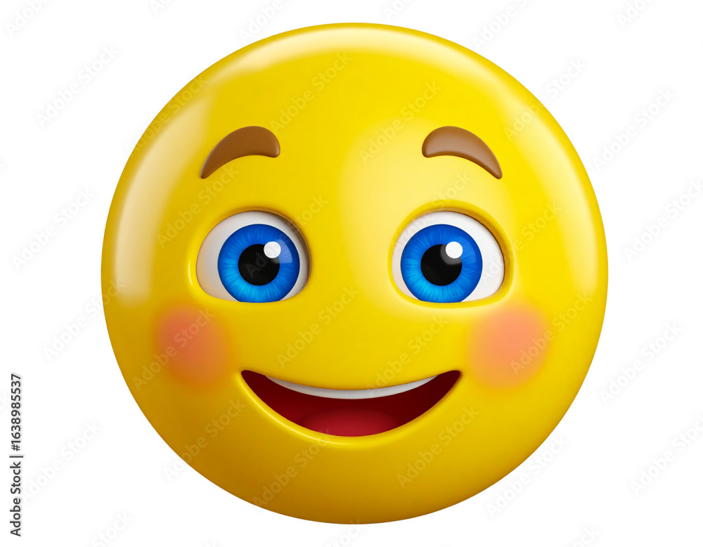 Fototapeta premium 3d happy yellow smiley face with joyful expression cartoon icon
