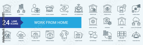 Work From Home icon collection set with work from home, network, flexible work, digital nomad, workflow, collaboration