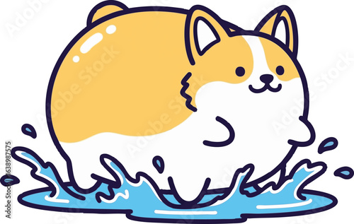 Corgi Splashing in a Puddle - Happy Dog
