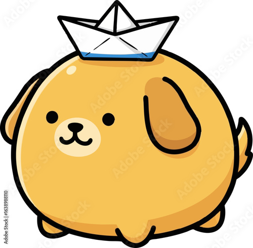 Golden Retriever with a Paper Boat - Adventure Awaits