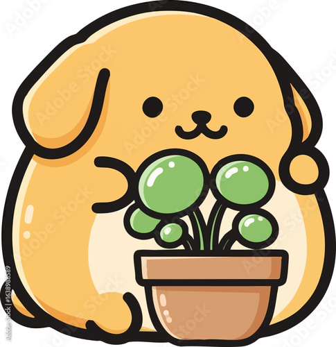 Puppy Hiding Behind a Plant - Playful Dog