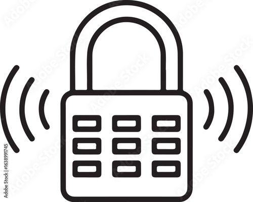 Alarm System Icon with Sound Waves and Lock – Minimal Line Vector Symbol for Home Security and Intrusion Alert