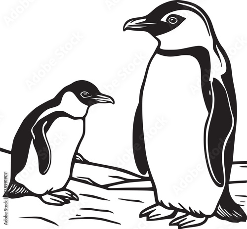 Two stylized penguins standing against a black background