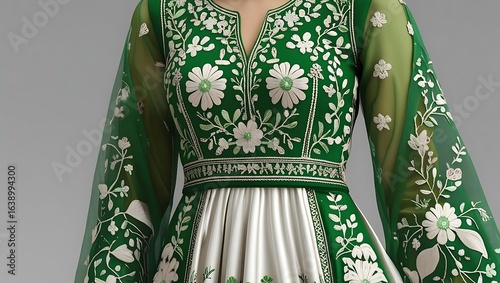 Green white theme celebration dress