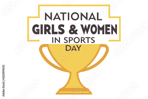 National Girls and Women in Sports Day trophy graphic with text vector
