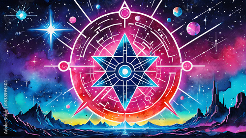 Abstract Space Landscape with Star Compass