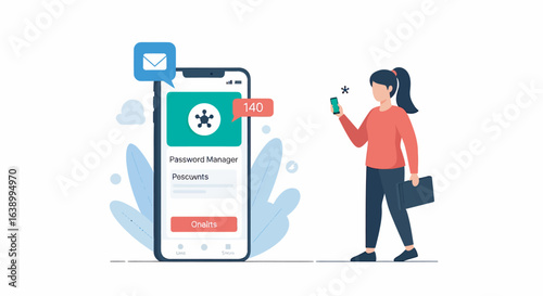 Woman using a smartphone app for permanent manager positions.