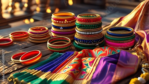 Dupatta and bangles on table