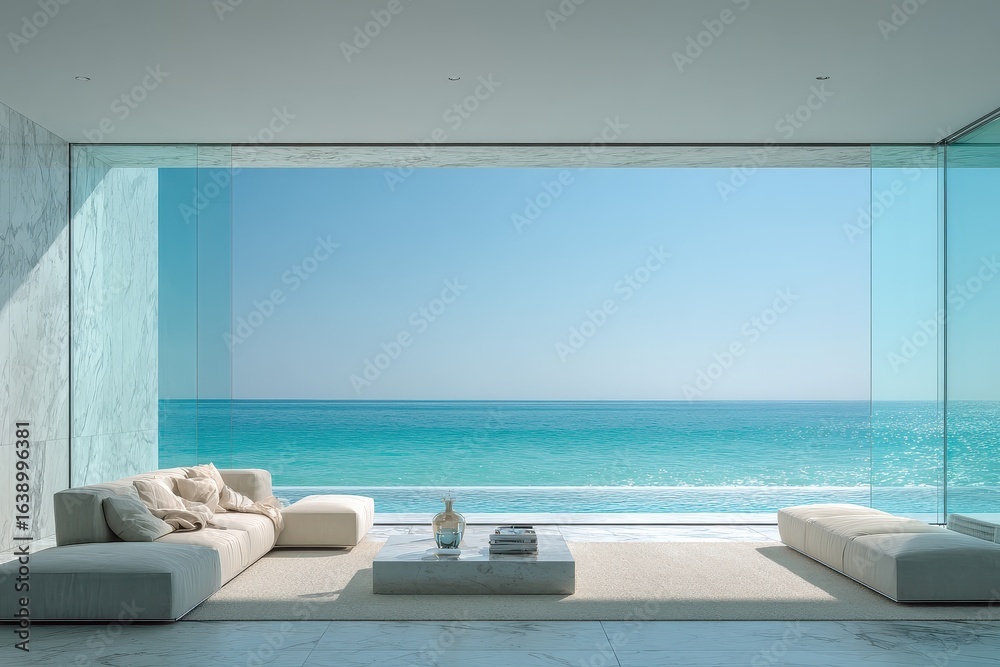 Fototapeta premium A living room with a view of the ocean
