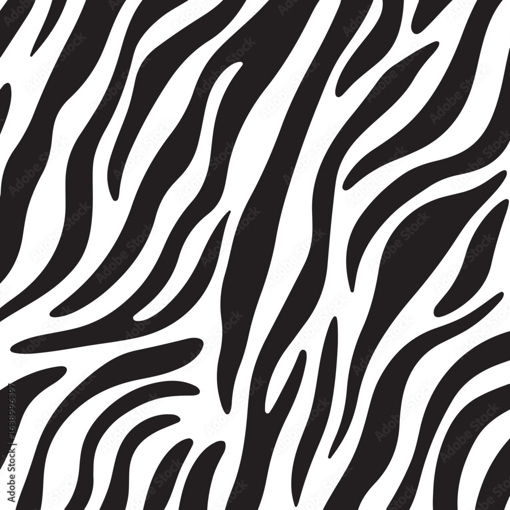Obraz premium Silhouette Style Vector Common Zebra Skin Pattern Design – Minimal Monochrome Animal Print for Fashion, Textile, Interior Decoration, and Branding, Seamless Black and White Wildlife Stripe Graphic