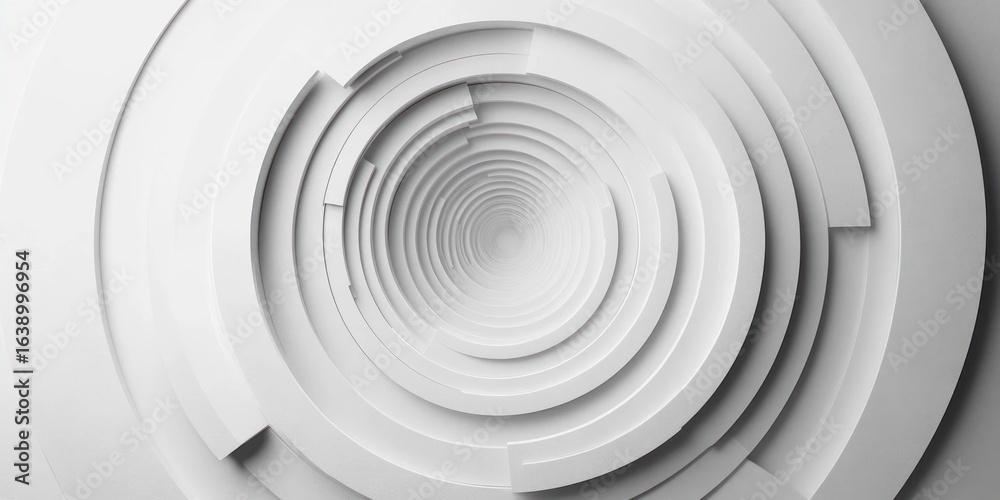Fototapeta premium Abstract white circular spiraling layers forming a concentric tunnel with smooth surfaces and soft shadows creating a sense of depth and infinity