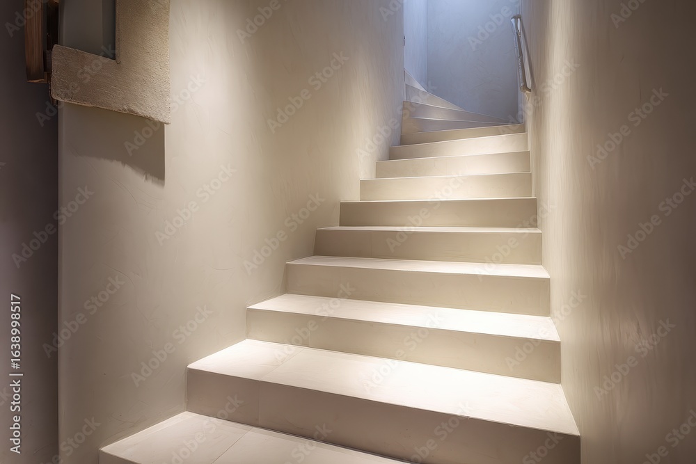 Fototapeta premium A white staircase with a light coming through the top