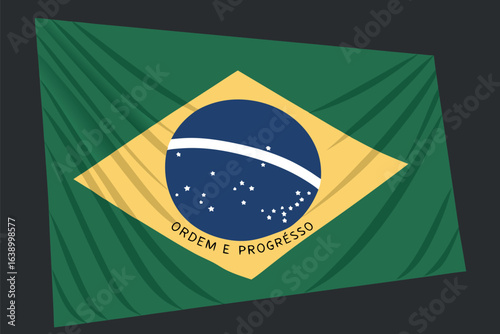 Stylized Brazilian flag with green yellow blue colors and stars on dark background national symbol