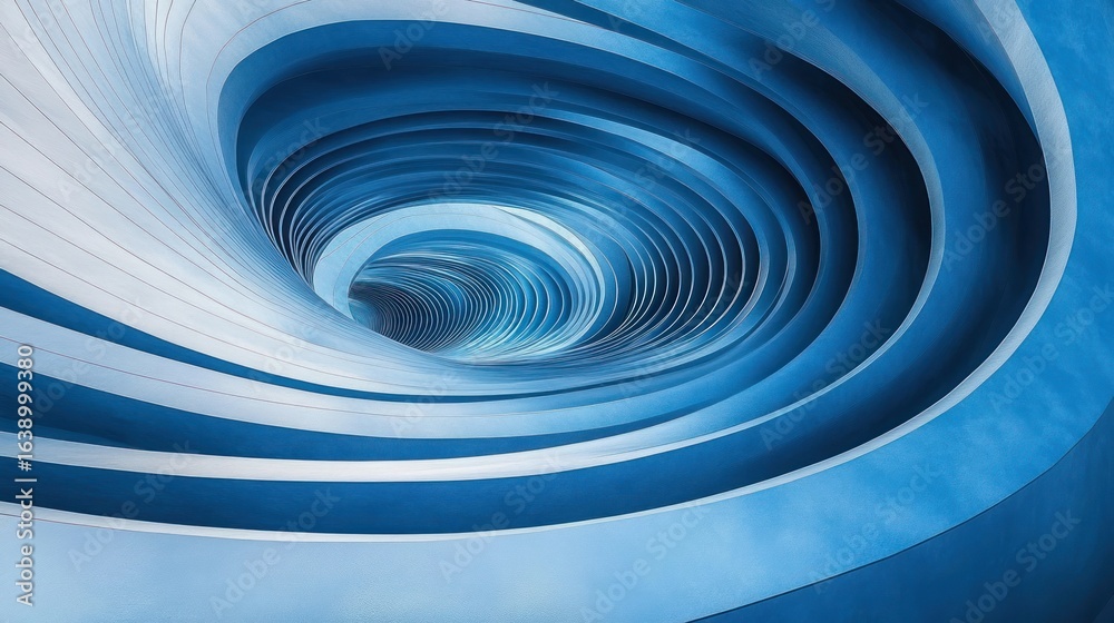 Obraz premium Abstract architectural spiral design featuring concentric curved layers in varying shades of blue creating a tunnel-like vortex effect