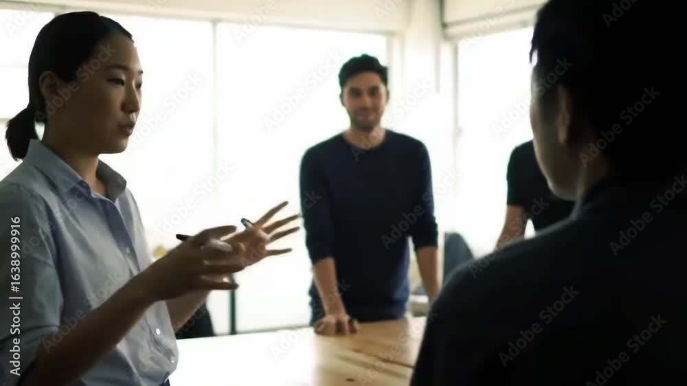 Diverse team collaborating in a modern office meeting Diverse team collaborating in a modern office meeting