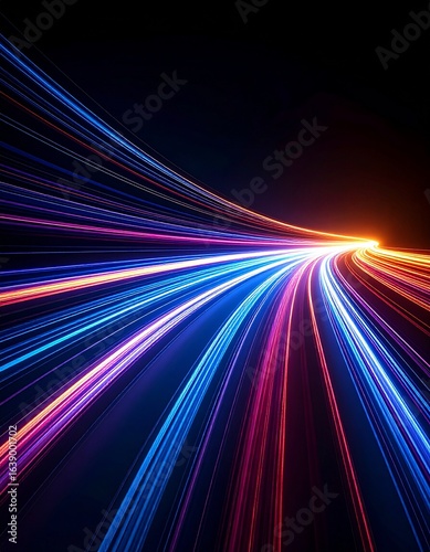 真っ暗な空間に、複数色の光の線