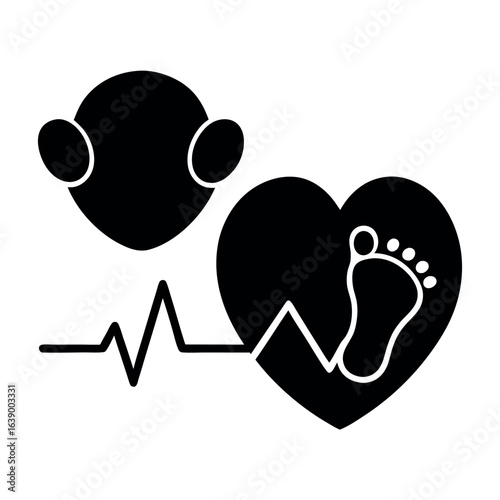 Baby Footprint Inside Heart with ECG and MothertoBe Silhouette Icon Design