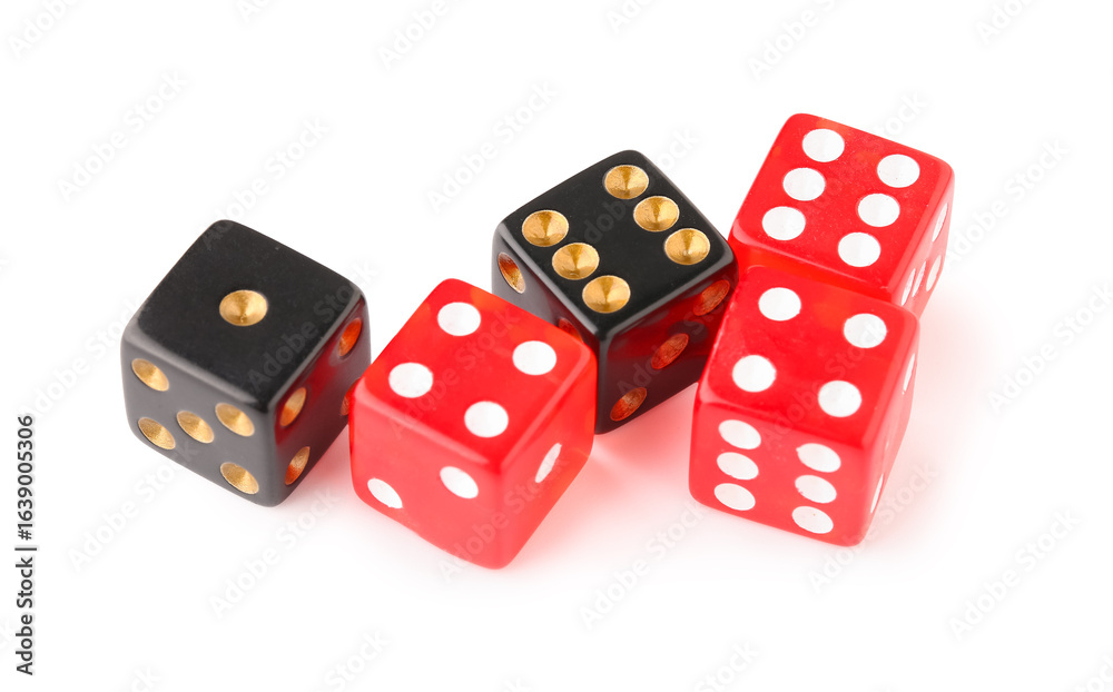Black and red game dices on white background Black and red game dices on white background