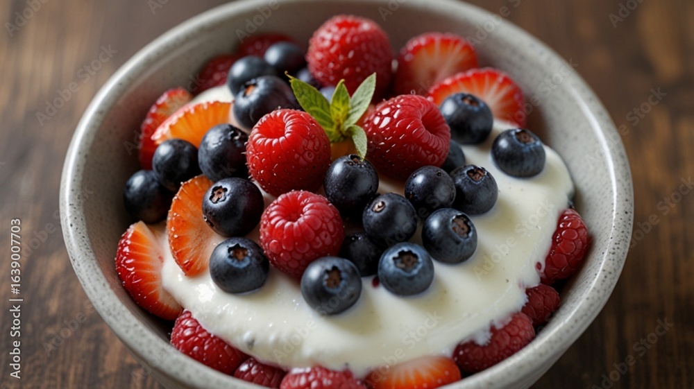 Delicious Yogurt Bowl with Fresh Strawberries and Blueberries Healthy Dessert Delicious Yogurt Bowl with Fresh Strawberries and Blueberries Healthy Dessert