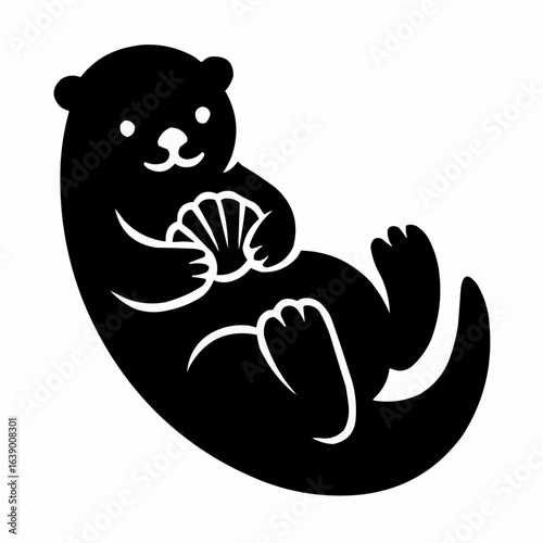 Otter with Shell: A delightful, stylized illustration of an adorable otter is seen, clutching a seashell and basking in the warmth of the sea.