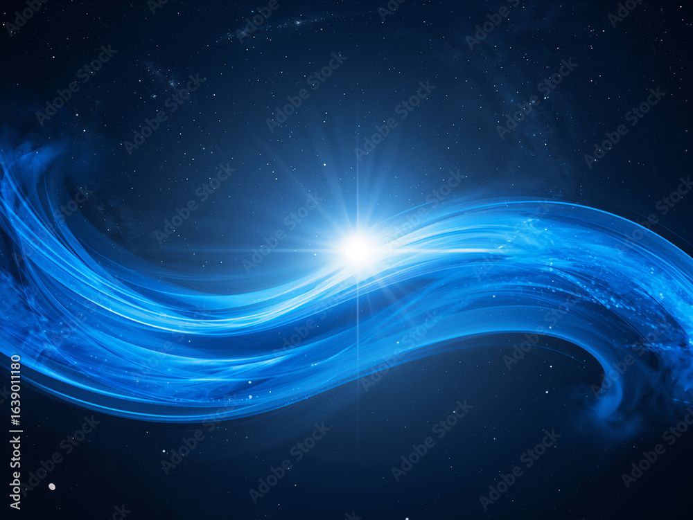 Glowing blue energy waves in starry night sky light abstract Glowing blue energy waves in starry night sky light abstract