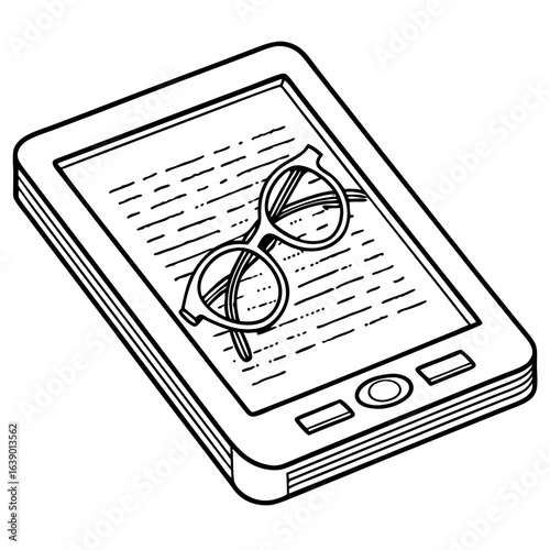 Flat Style E-Reader with Glasses, Isolated Technology Vector Illustration. Perfect for: World Book Day, Summer Vacation, Reading Festival, Library Event
