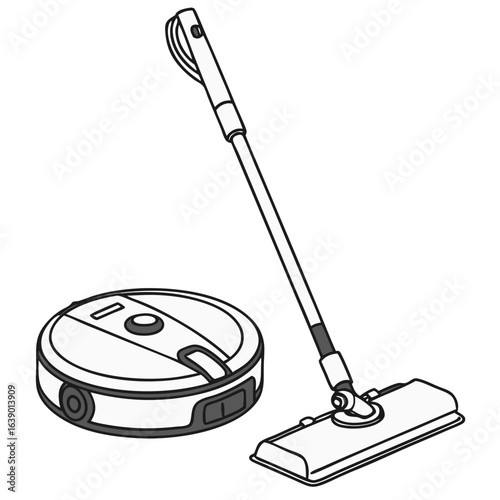 Flat Style Robot Vacuum and Mop Combo, Isolated Smart Home Appliance Vector. Perfect for: Spring Cleaning Day, Smart Home Expo, Housewarming
