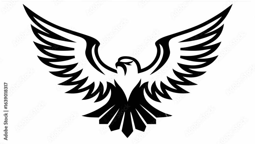 Fototapeta premium Illustration of a stylized eagle with outstretched wings in black and white color palette design element style silhouette