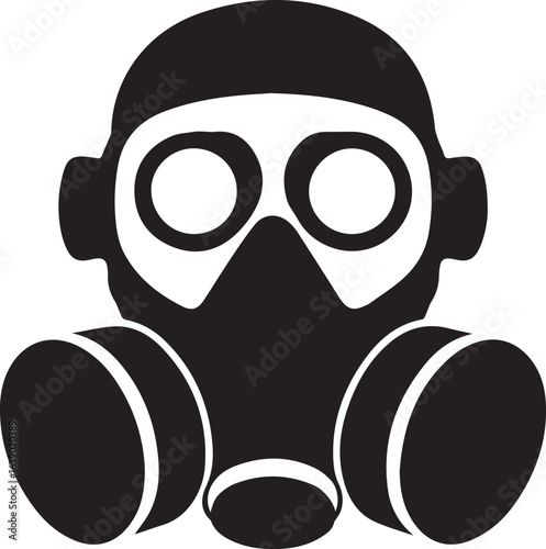 Silhouette Style Vector Gas Mask Logo Icon – Minimal Protective Respirator Symbol for Safety, Industrial, Military, or Urban Design, Monochrome Hazard Graphic for Print, Web, and Merchandise