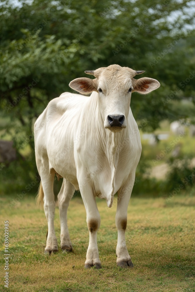 White cow in a grassy field White cow in a grassy field