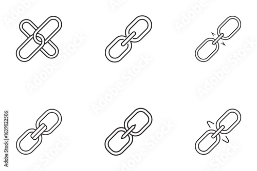 Chain Link Collection Representing Connection Strength and Security Isolated on White Background Minimalist Outline Design Style Vector Illustration