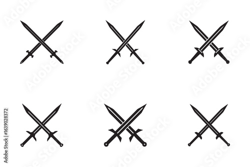 Collection of crossed sword silhouette vector illustrations medieval weaponry and historical battle symbols representing valor honor and the spirit of combat with sharp blades