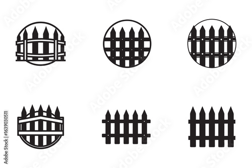 Collection of fence silhouettes and fence line icons for rural landscapes or boundary solutions and garden designs offering vector illustrations