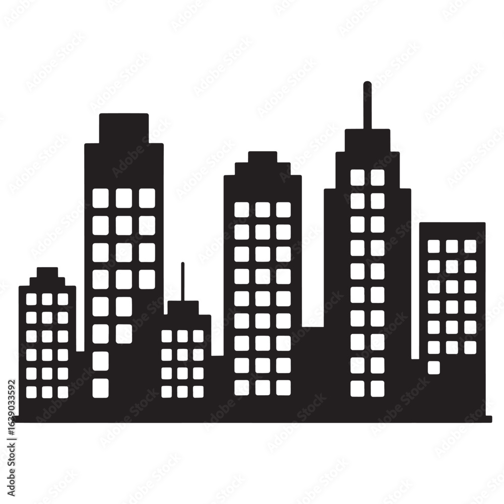 Fototapeta premium Black Silhouette of City Skyline Against a White Background A Simple and Modern Architectural Design