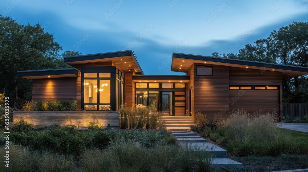 A modern home with a large front yard A modern home with a large front yard