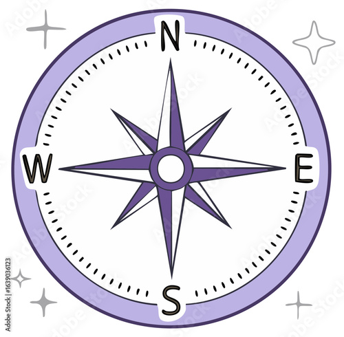 Whimsical Lavender Compass Rose North South East West Navigation Icon