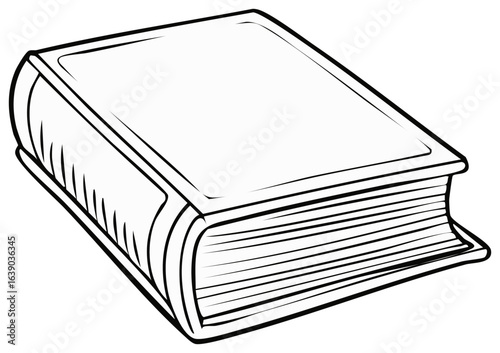 Simple closed hardcover book outline illustration for coloring and education