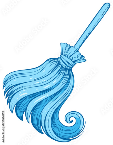 Broom Cartoon Illustration with Wavy Bristles for Cleaning or Decoration Purpose