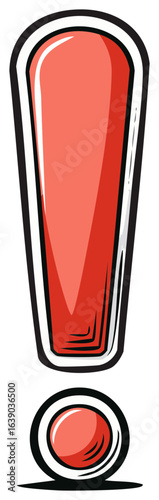 Bright red exclamation mark symbol with a thick black outline and white inner border Free Download Bright red exclamation mark symbol with a thick black outline and white inner border - GFXLoad