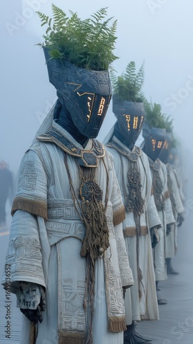 Surreal Parade of Walking Plants in Fog