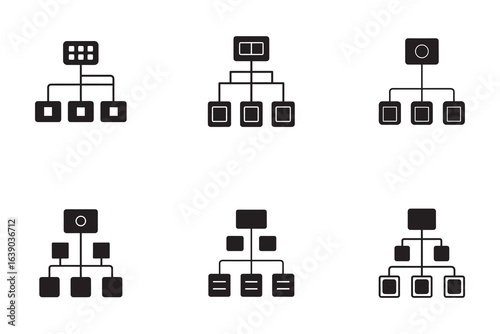 Collection of organizational chart diagrams displaying hierarchical structures and relationships for business and project management processes
