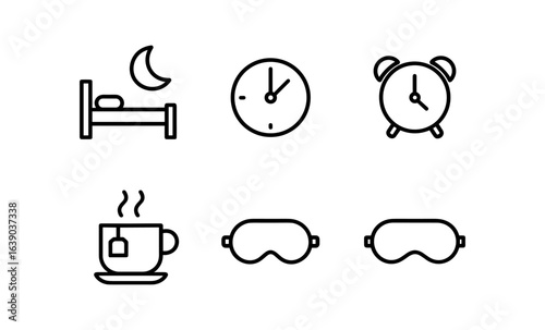 Minimalist bedtime routine icons set: sleep, relax, and refresh concepts